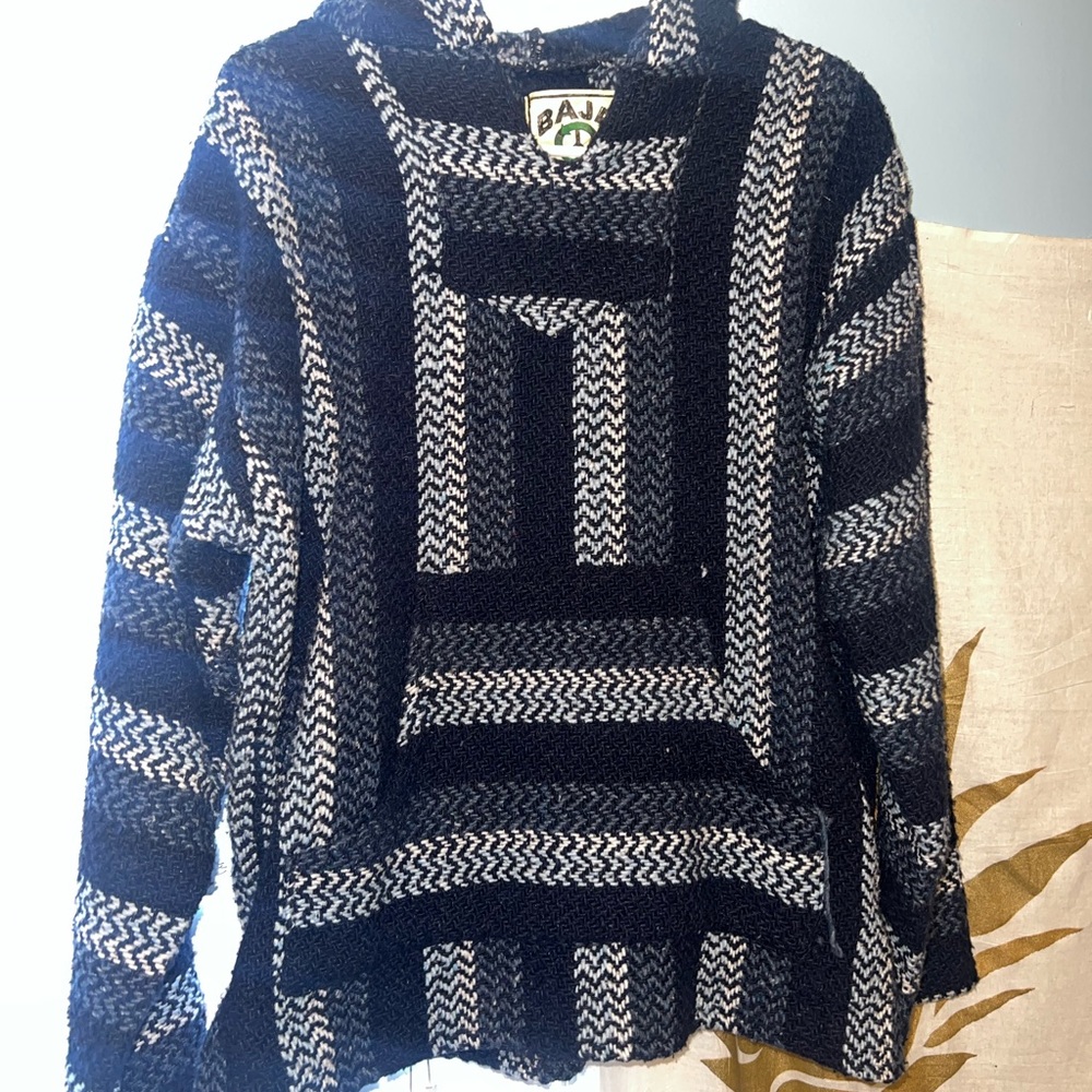Navy and White Striped Women's Knit Hoodie